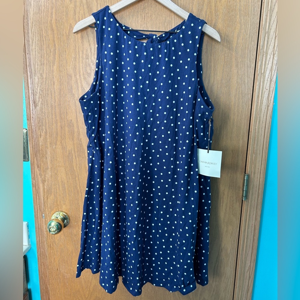 Cynthia Rowley blue dress XL NWT polka dot summer dress plus size shift dress